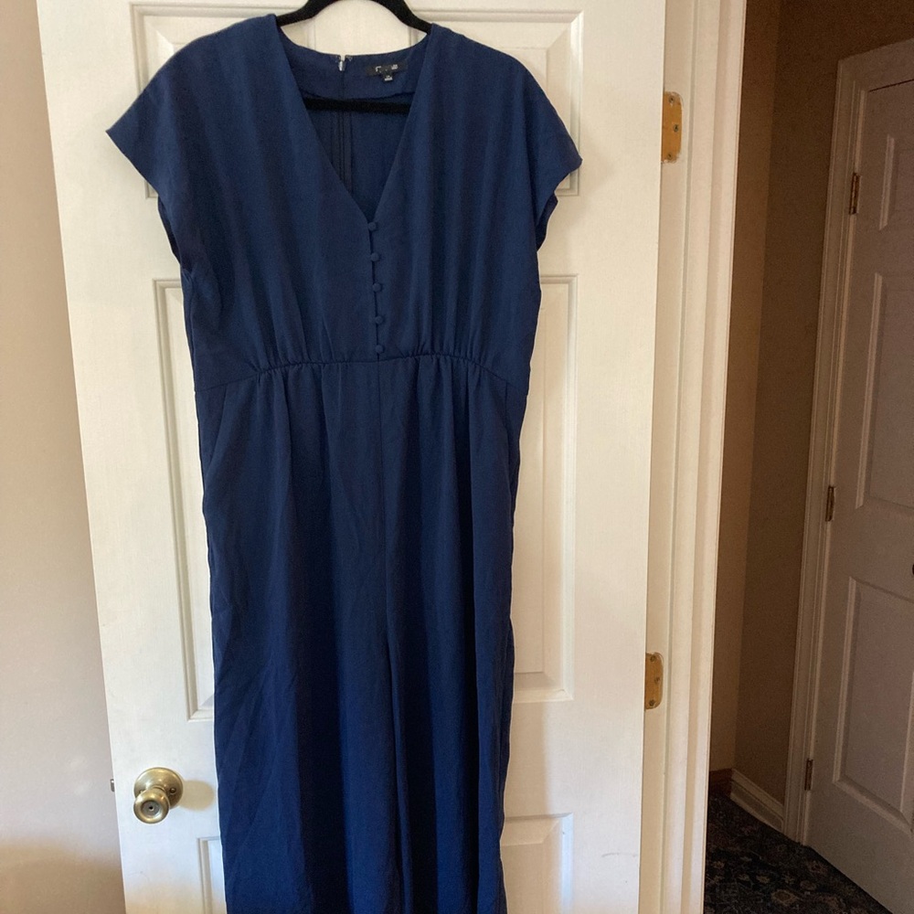 MADEWELL NAVY BLUE V-NECK BUTTON FRONT JUMPSUIT
